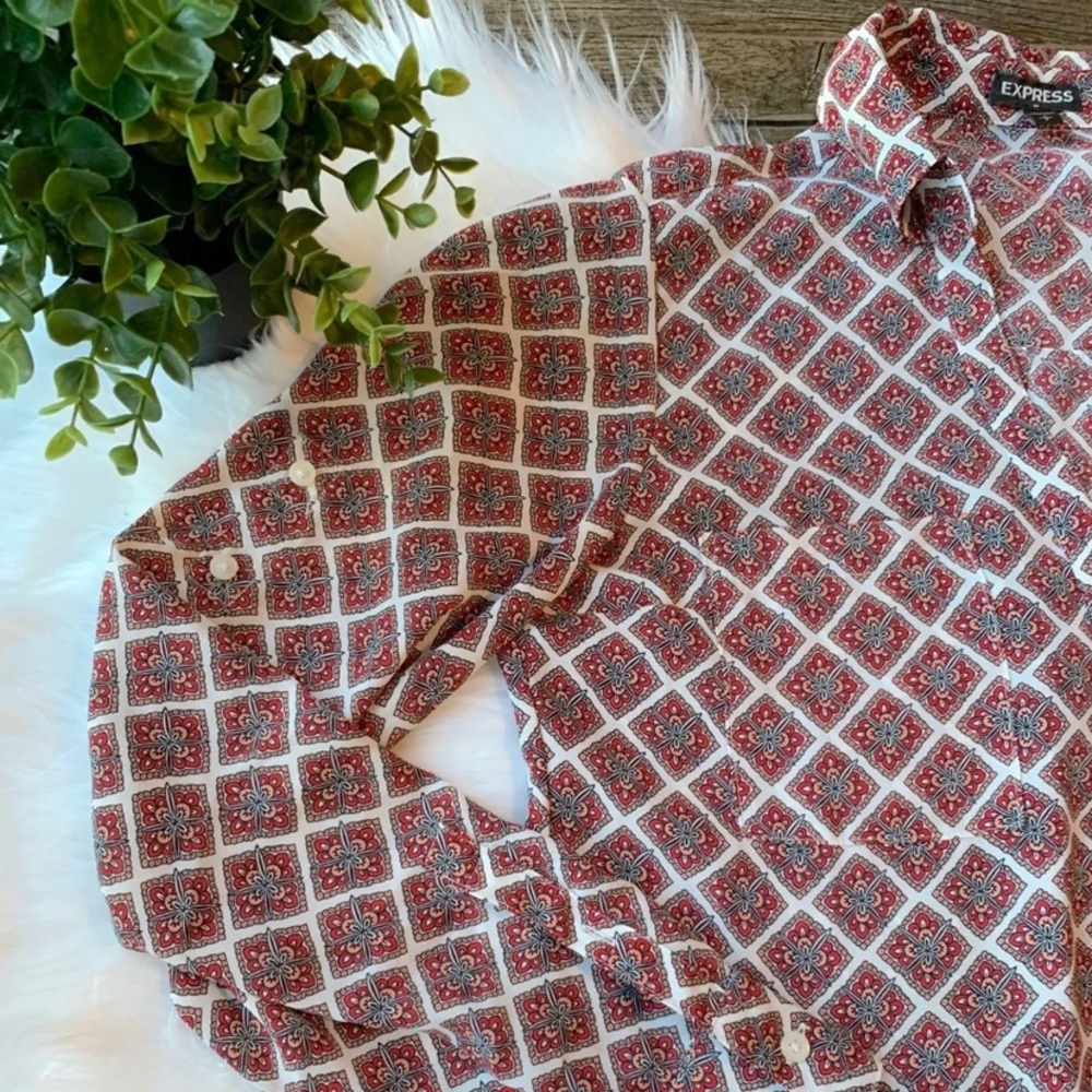 Express Printed Button Down Long Sleeve Shirt - image 5